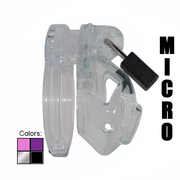 The Vice Micro Chastity Cage seen by the side in clear plastic