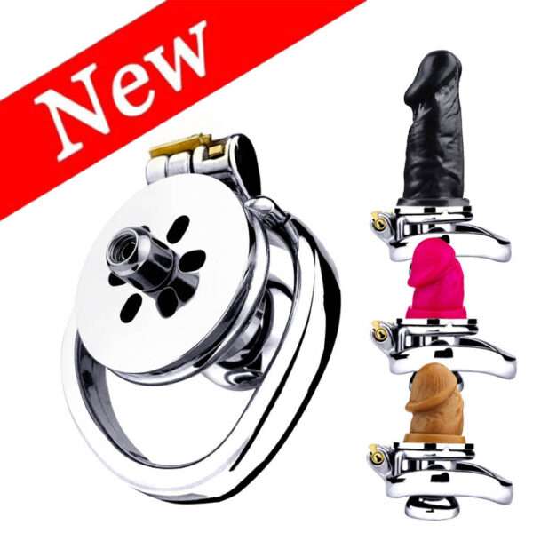 Flat Chastity Cage with Dildo Attachment