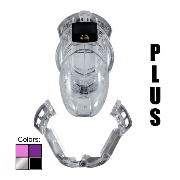 The Vice Chastity Plus, in clear plastic, frontal view